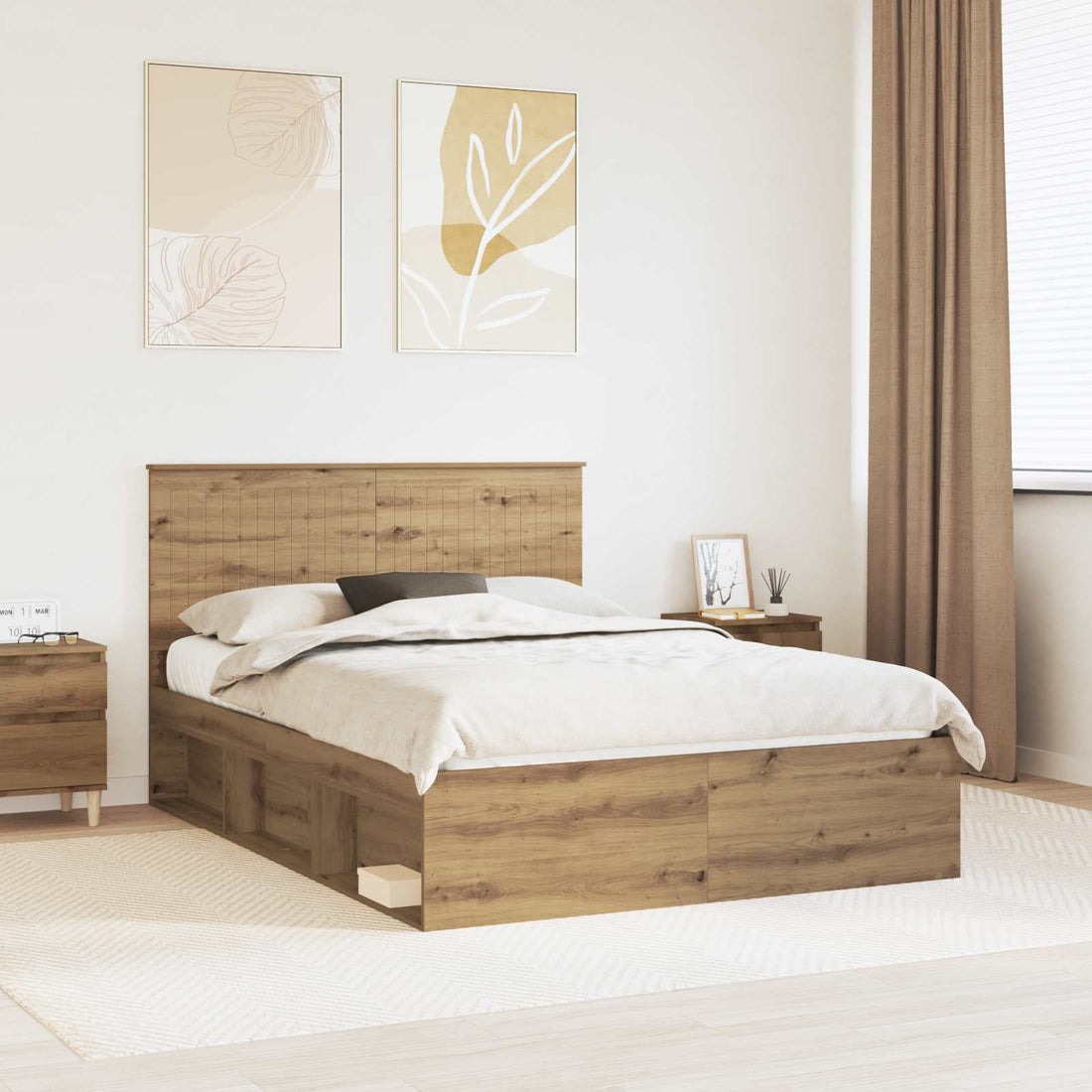 vidaXL Estructura de cama con cabecera Roble artisan 140 x 190 cm