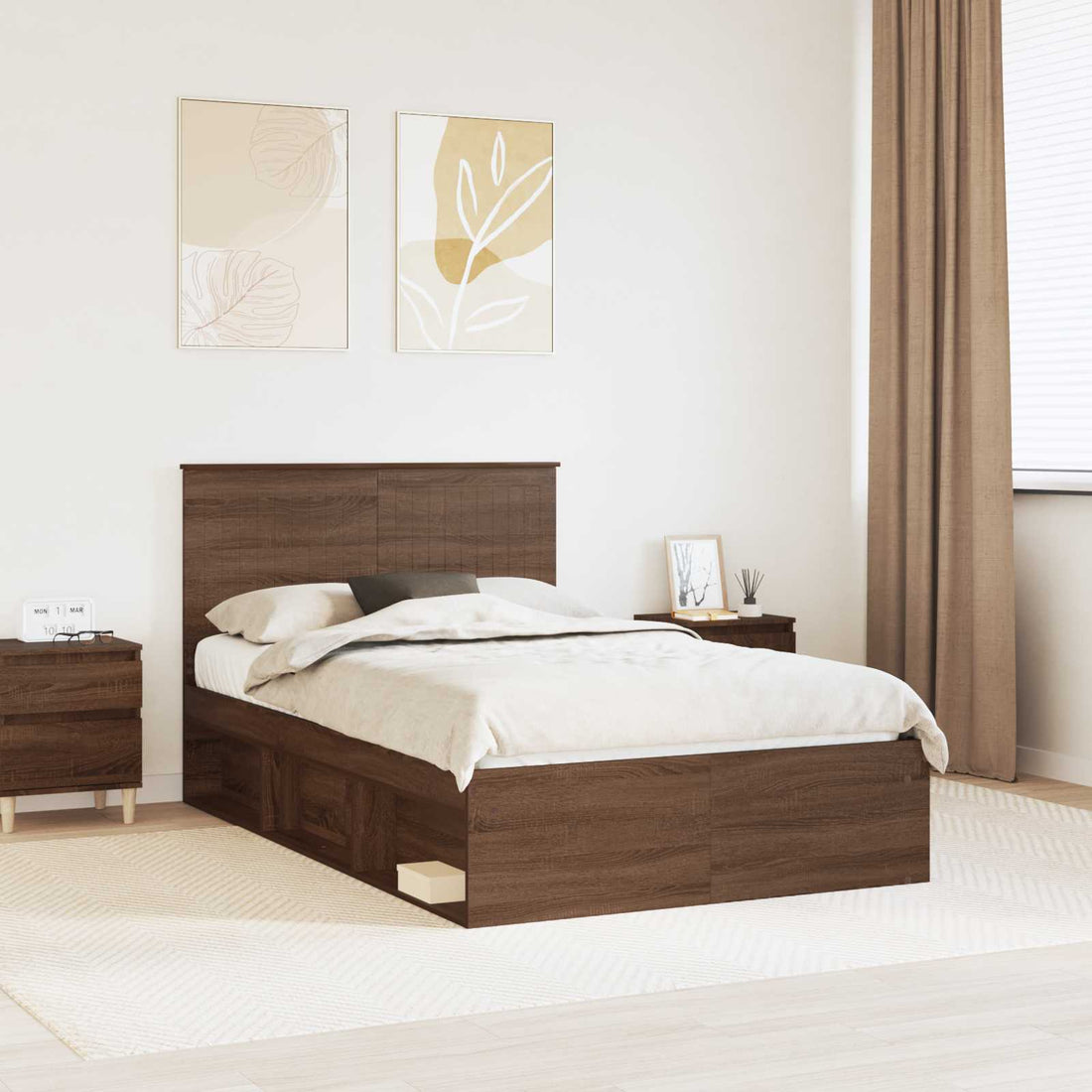vidaXL Estructura de cama con cabecera Roble Marrón 120 x 190 cm