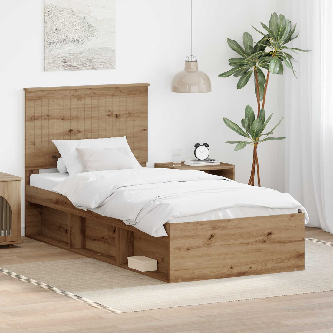 vidaXL Estructura de cama con cabecera Roble artisan 90 x 200 cm