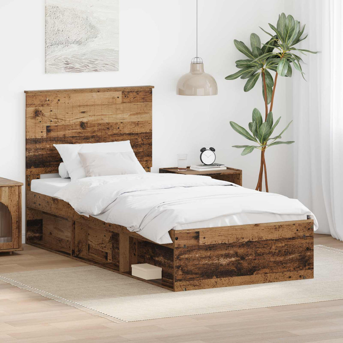 vidaXL Estructura de cama con cabecera Madera vieja 90 x 190 cm