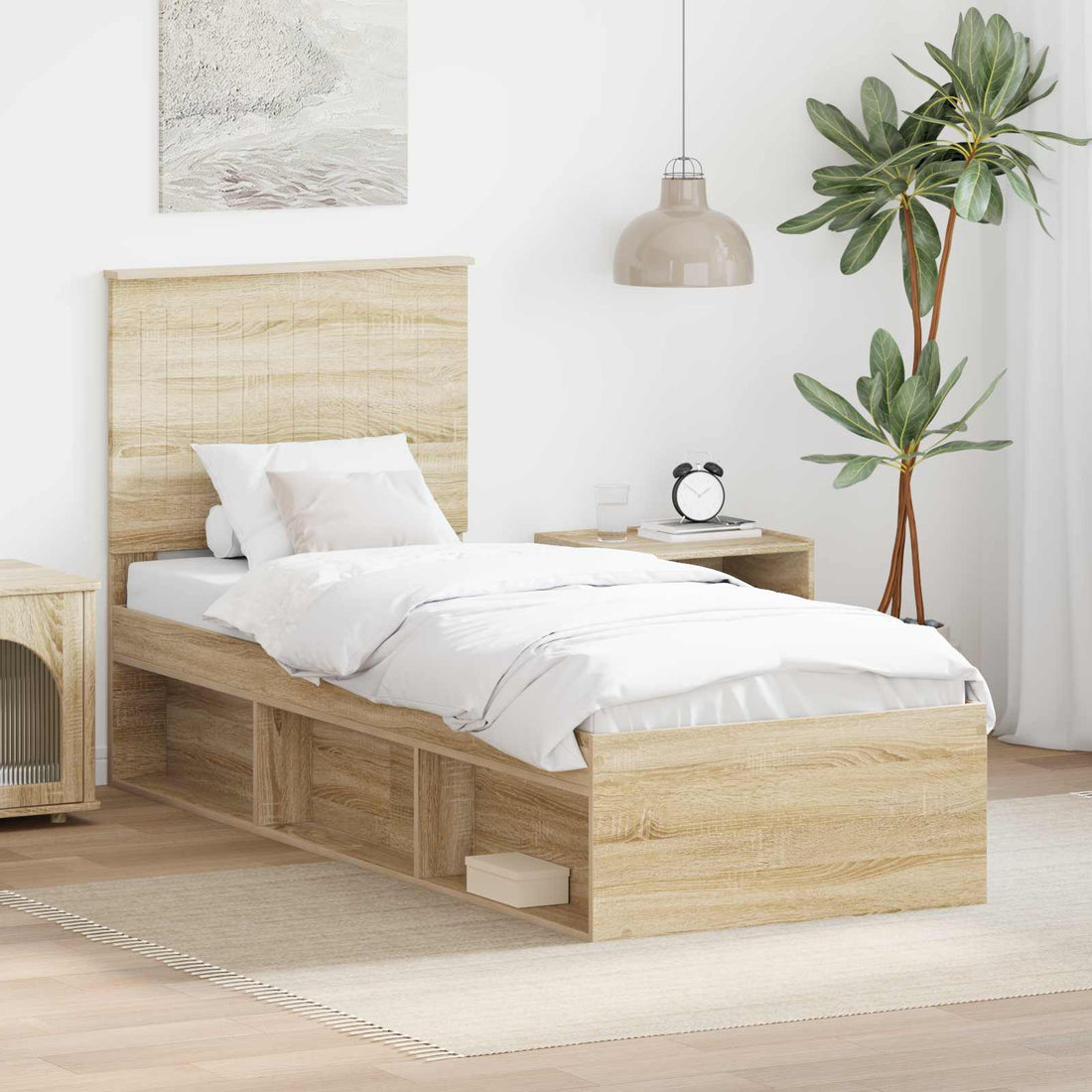 vidaXL Estructura de cama con cabecera Roble Sonoma 75 x 190 cm