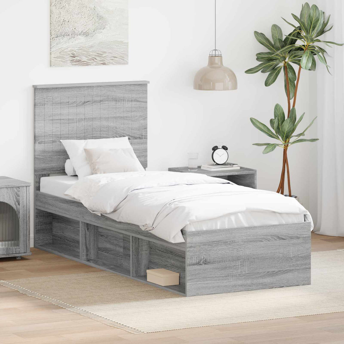 vidaXL Estructura de cama con cabecera Gris Sonoma 75 x 190 cm