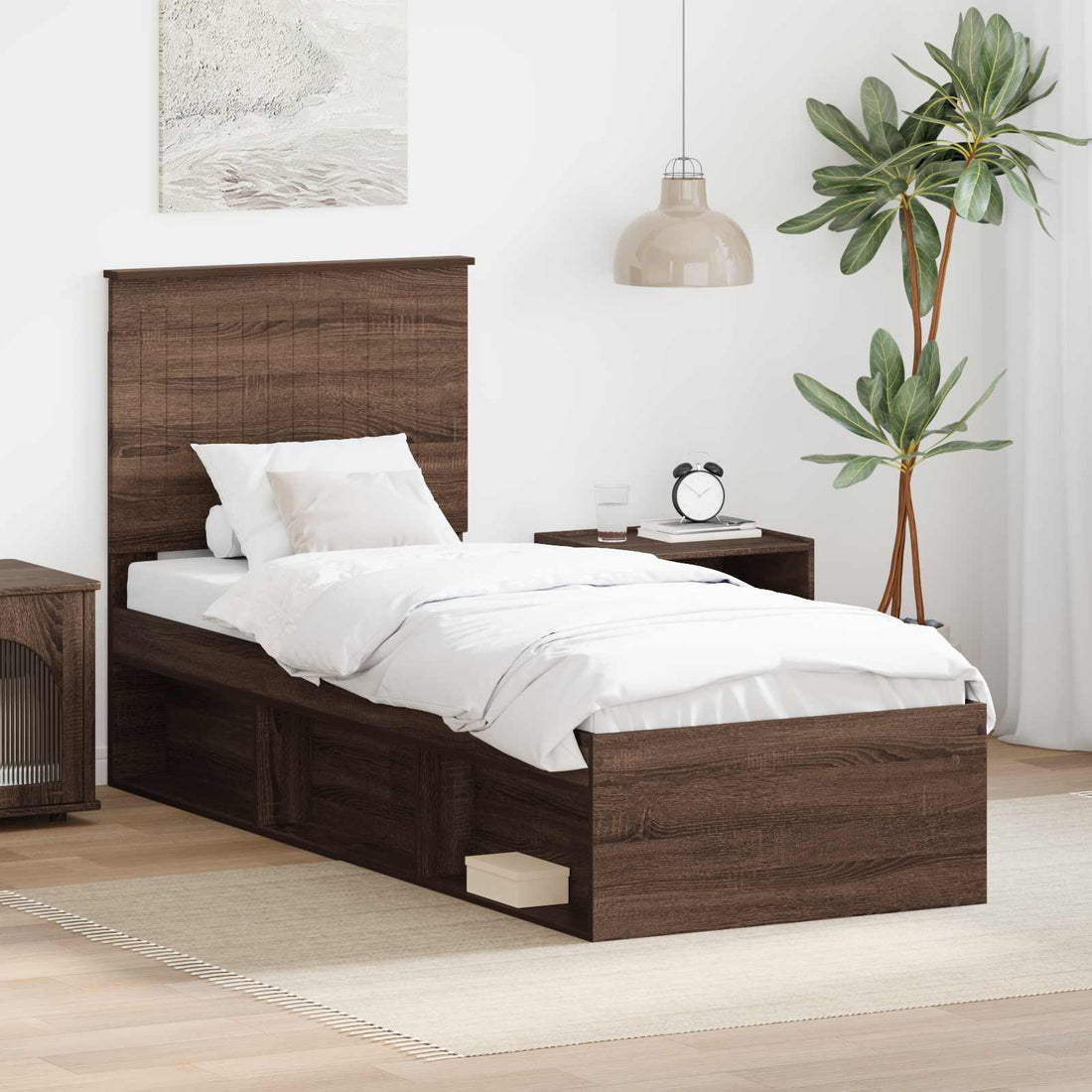 vidaXL Estructura de cama con cabecera Roble Marrón 75 x 190 cm