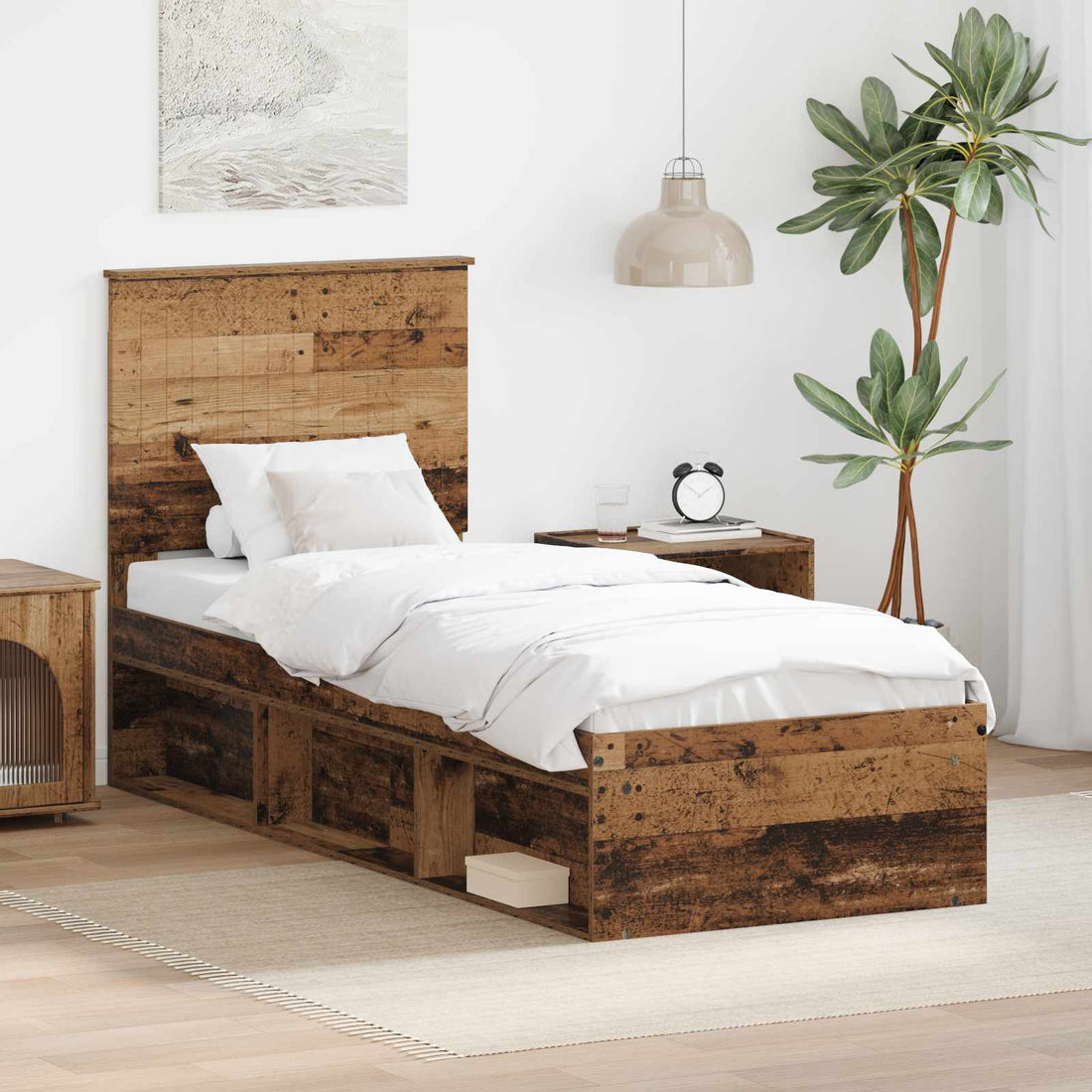 vidaXL Estructura de cama con cabecera Madera vieja 75 x 190 cm