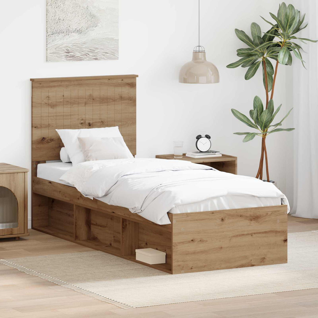vidaXL Estructura de cama con cabecera Roble artisan 75 x 190 cm