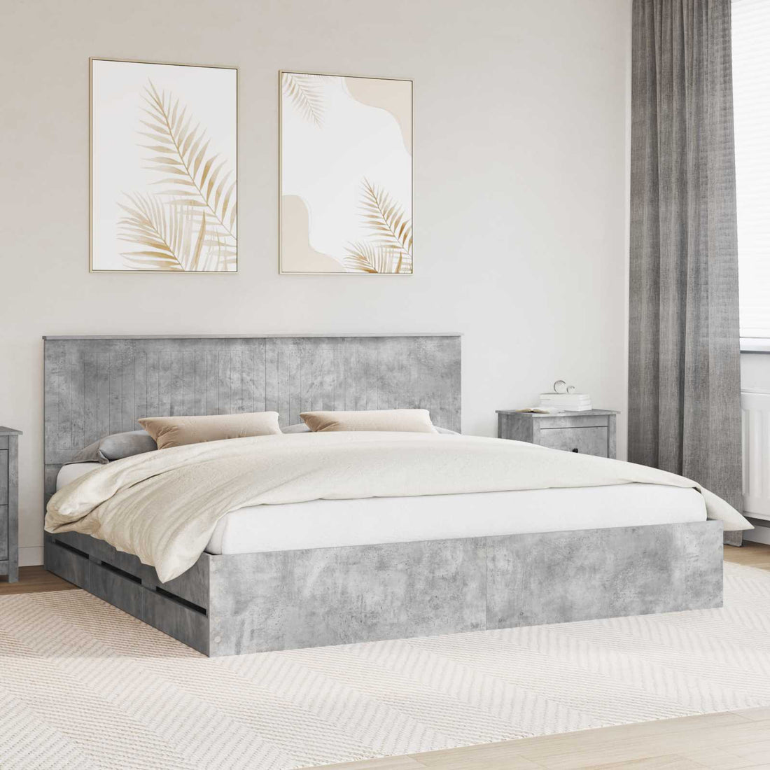 vidaXL Estructura de cama Gris Concreto 200 x 200 cm Madera Ingenieril