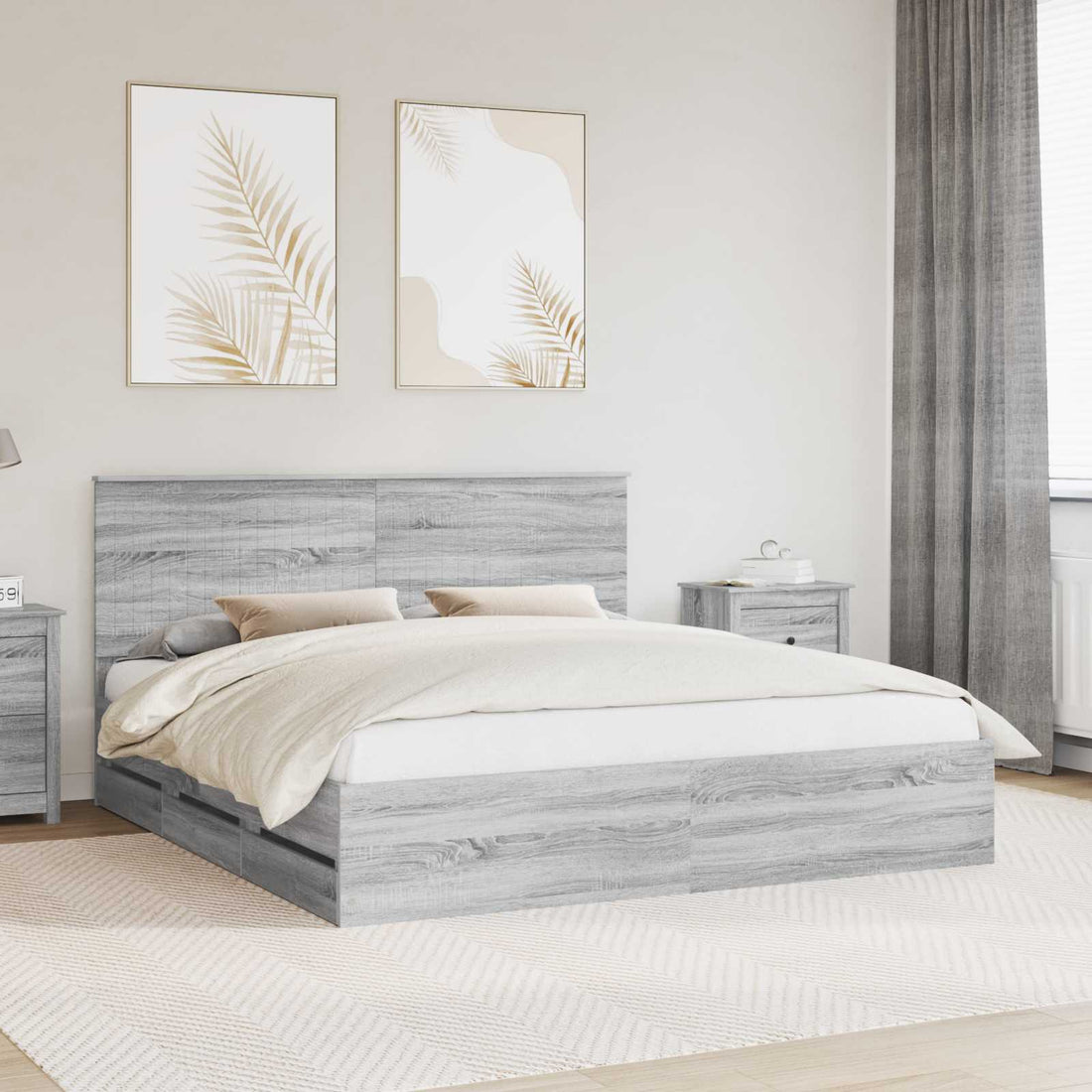 vidaXL Estructura de cama Gris Sonoma 180 x 200 cm Madera Ingenieril