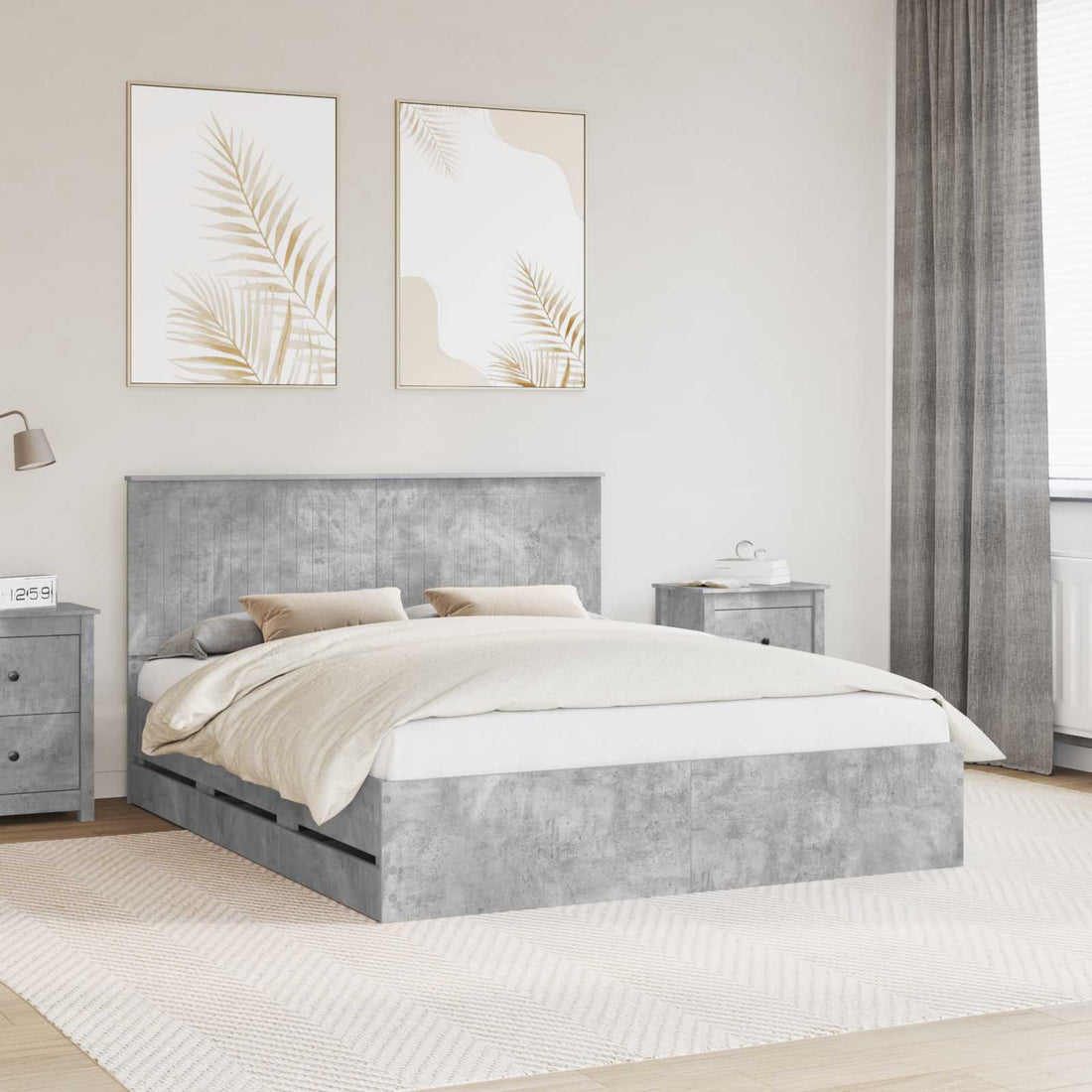 vidaXL Estructura de cama Gris Concreto 160 x 200 cm Madera Ingenieril