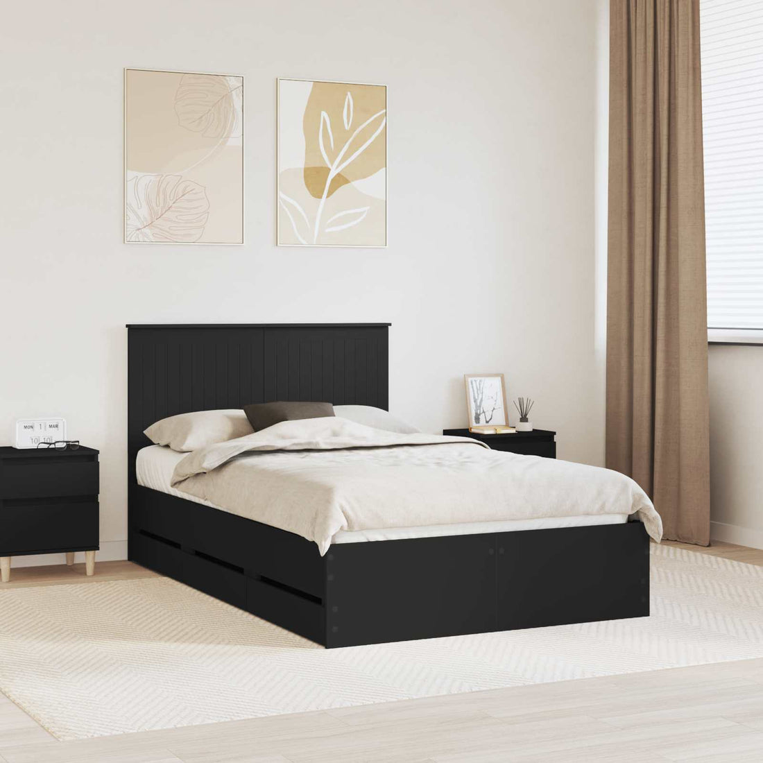 vidaXL Estructura de cama Negro 120 x 190 cm Madera Ingenieril