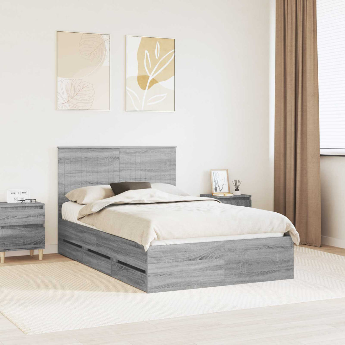 vidaXL Estructura de cama Gris Sonoma 120 x 190 cm Madera Ingenieril