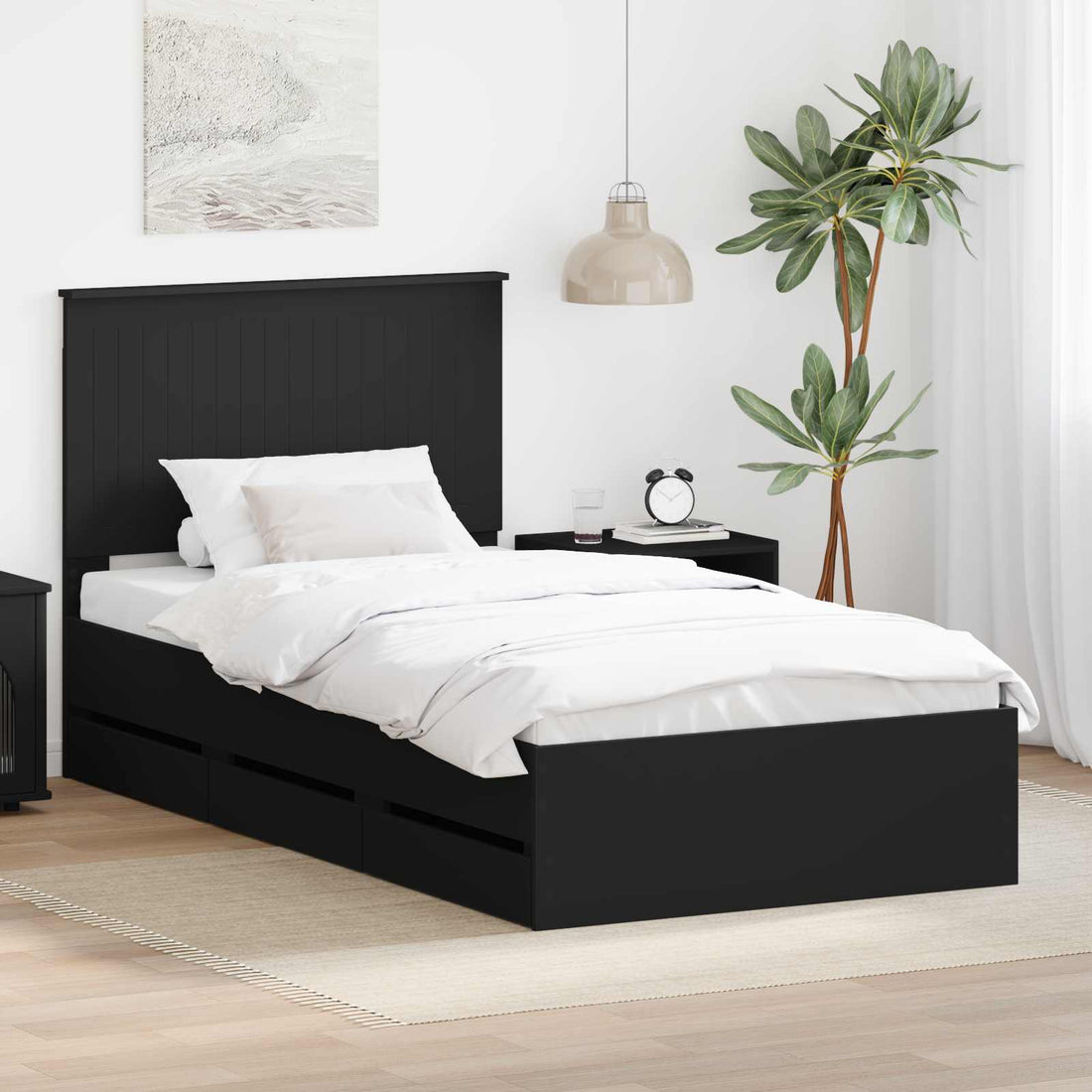 vidaXL Estructura de cama Negro 100 x 200 cm Madera Ingenieril