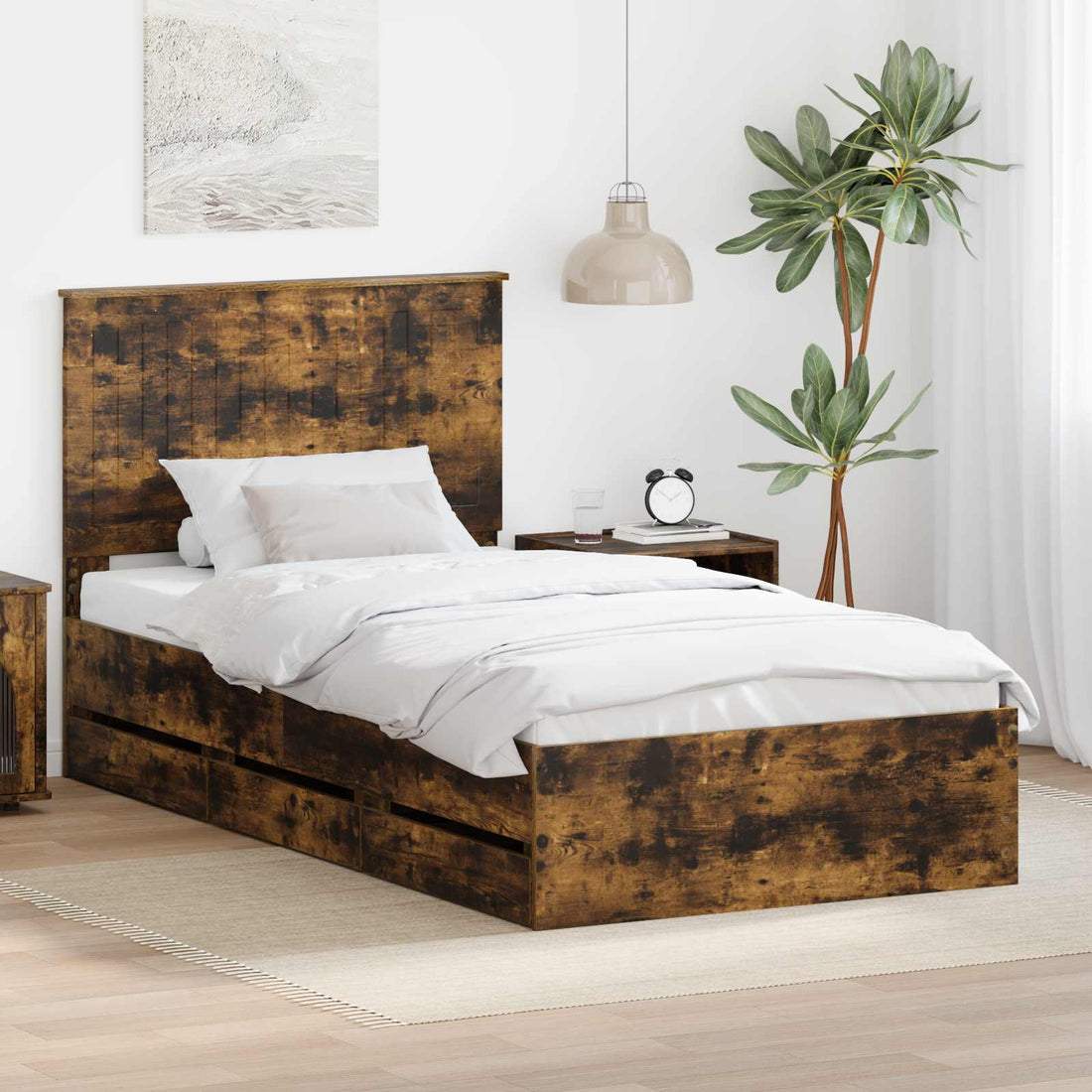 vidaXL Estructura de cama Roble ahumado 100 x 200 cm Madera Ingenieril