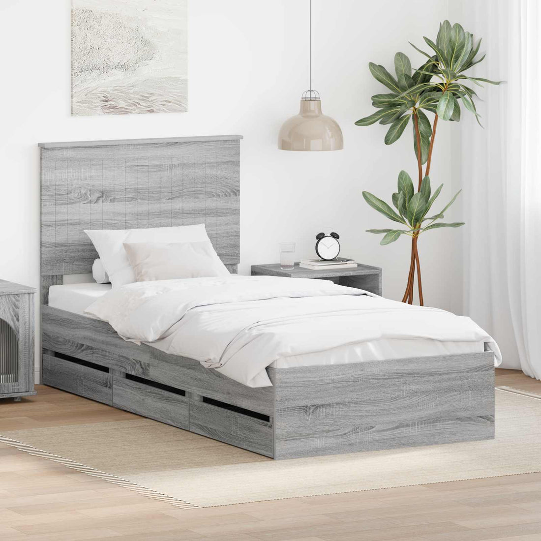 vidaXL Estructura de cama Gris Sonoma 90 x 200 cm Madera Ingenieril