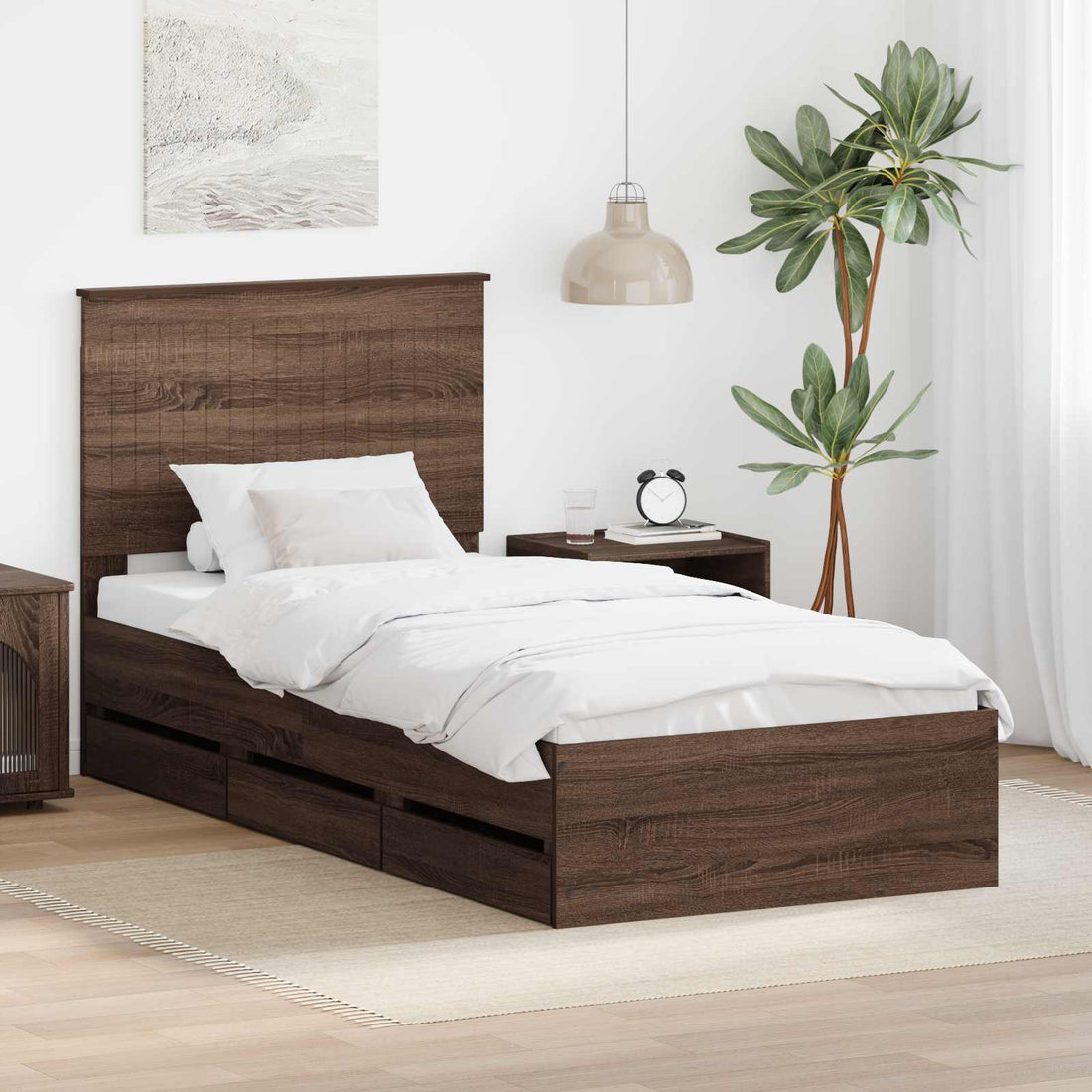 vidaXL Estructura de cama Roble Marrón 90 x 200 cm Madera Ingenieril