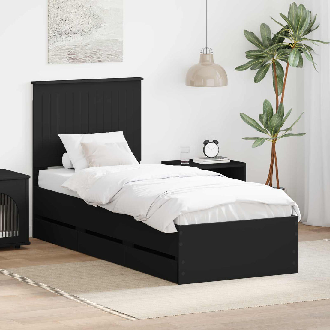 vidaXL Estructura de cama Negro 75 x 190 cm Madera Ingenieril
