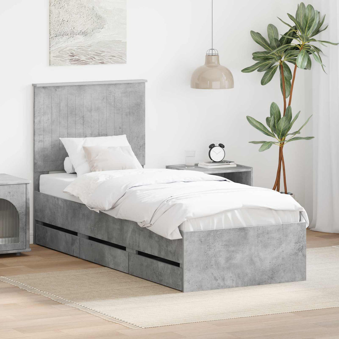 vidaXL Estructura de cama Gris Concreto 75 x 190 cm Madera Ingenieril