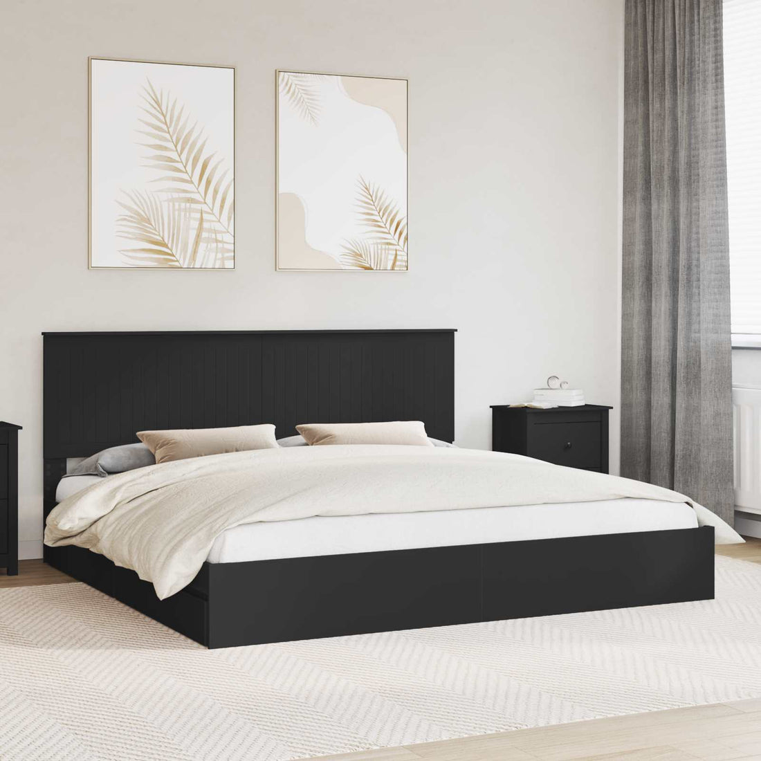 vidaXL Cama con almacenamiento Negro 200 x 200 cm Madera de ingeniería