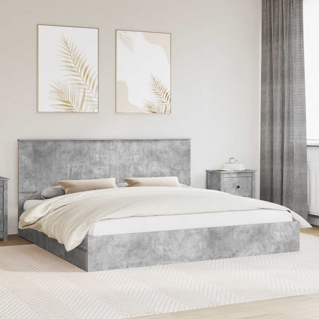 vidaXL Cama con almacenamiento con cajón Gris Concreto 200 x 200 cm