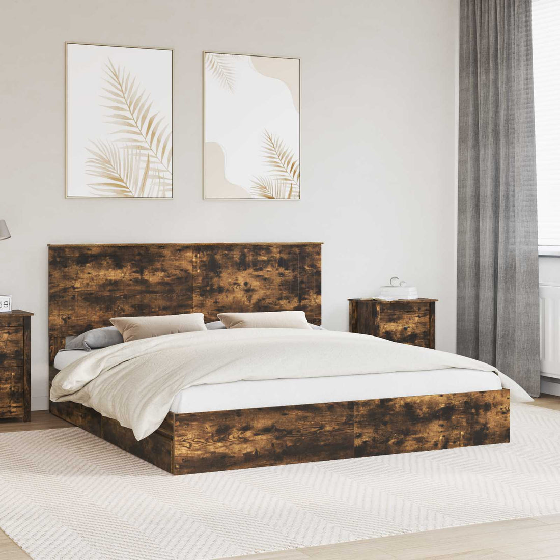 vidaXL Cama con almacenamiento con cajón Roble ahumado 180 x 200 cm