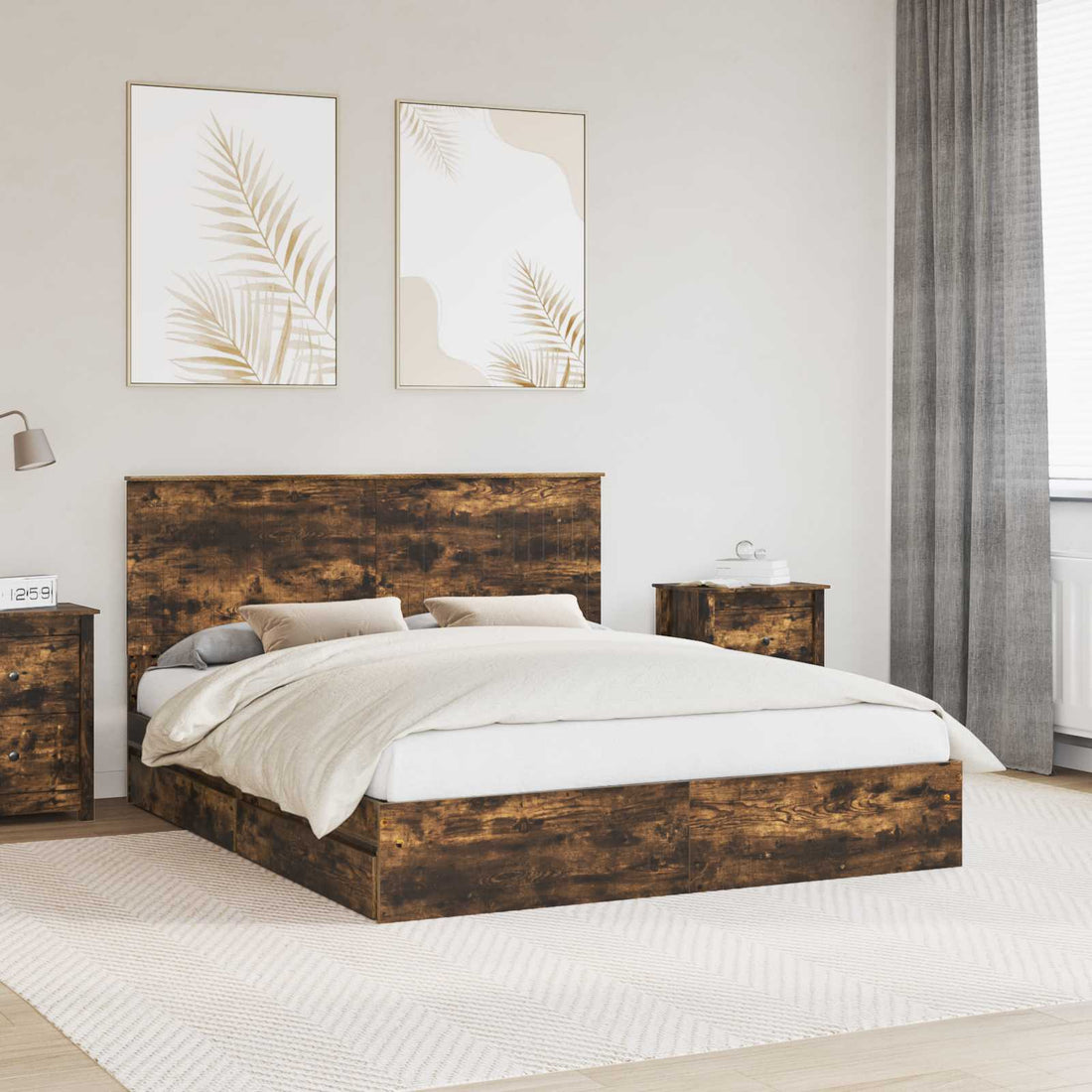 vidaXL Cama con almacenamiento con cajón Roble ahumado 160 x 200 cm