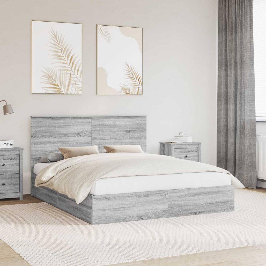 vidaXL Cama con almacenamiento con cajón Gris Sonoma 160 x 200 cm