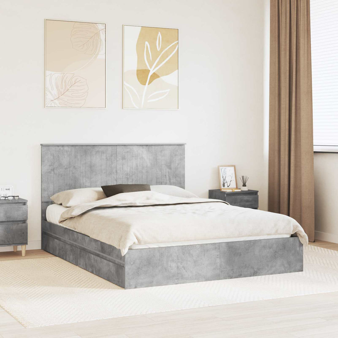 vidaXL Cama con almacenamiento con cajón Gris Concreto 150 x 200 cm
