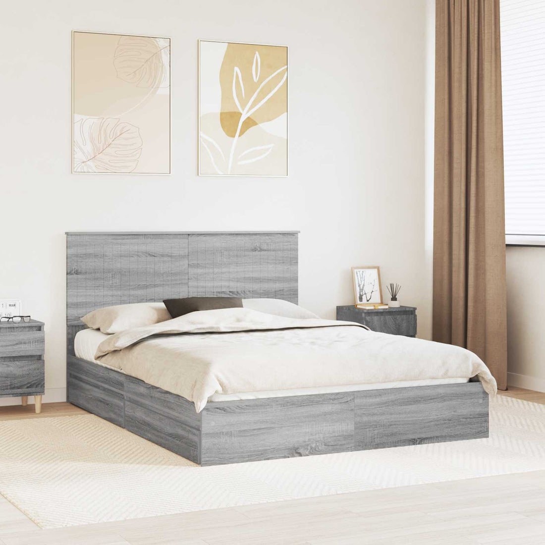 vidaXL Cama con almacenamiento con cajón Gris Sonoma 150 x 200 cm