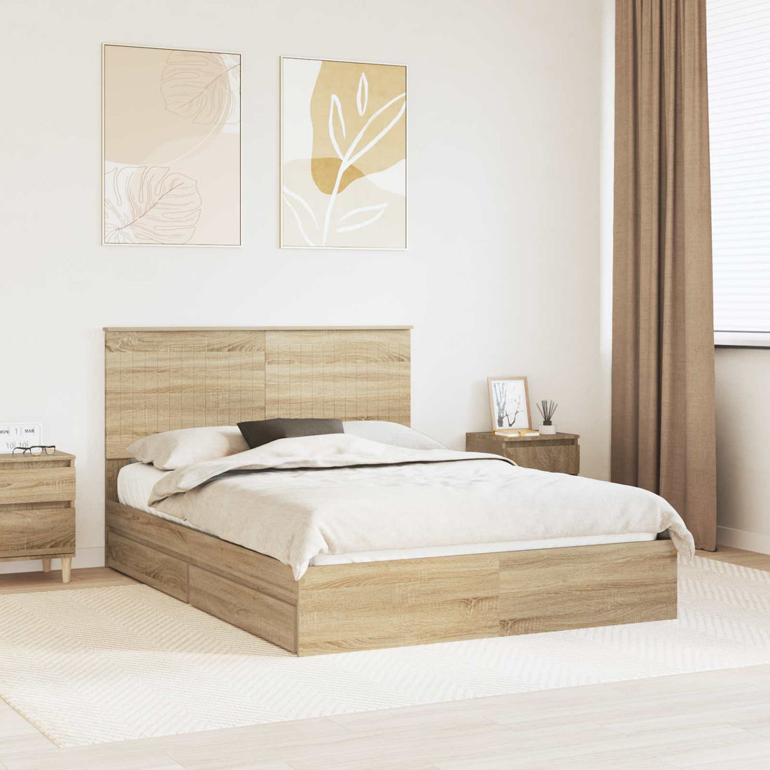 vidaXL Cama con almacenamiento con cajón Roble Sonoma 135 x 190 cm