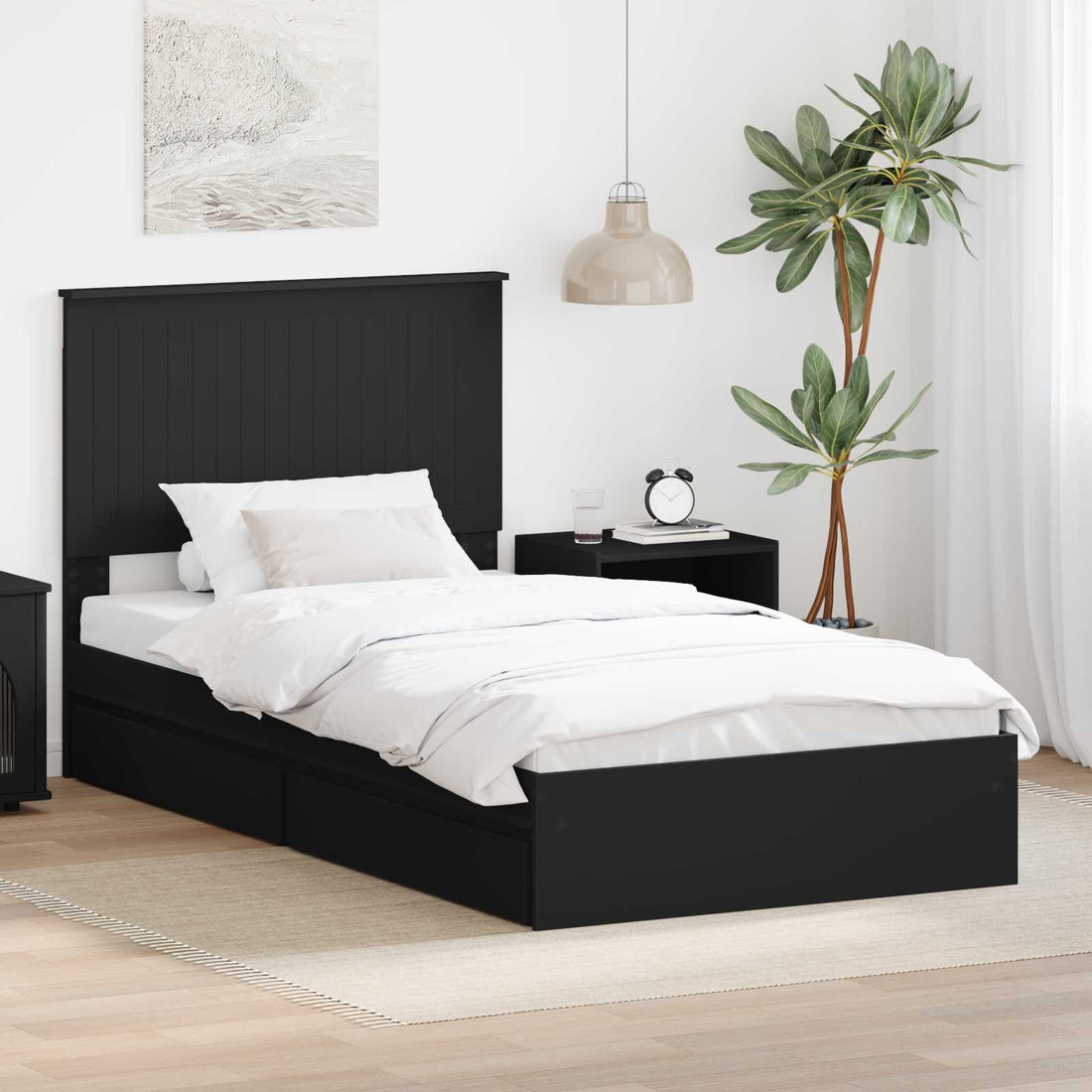 vidaXL Cama con almacenamiento Negro 100 x 200 cm Madera de ingeniería