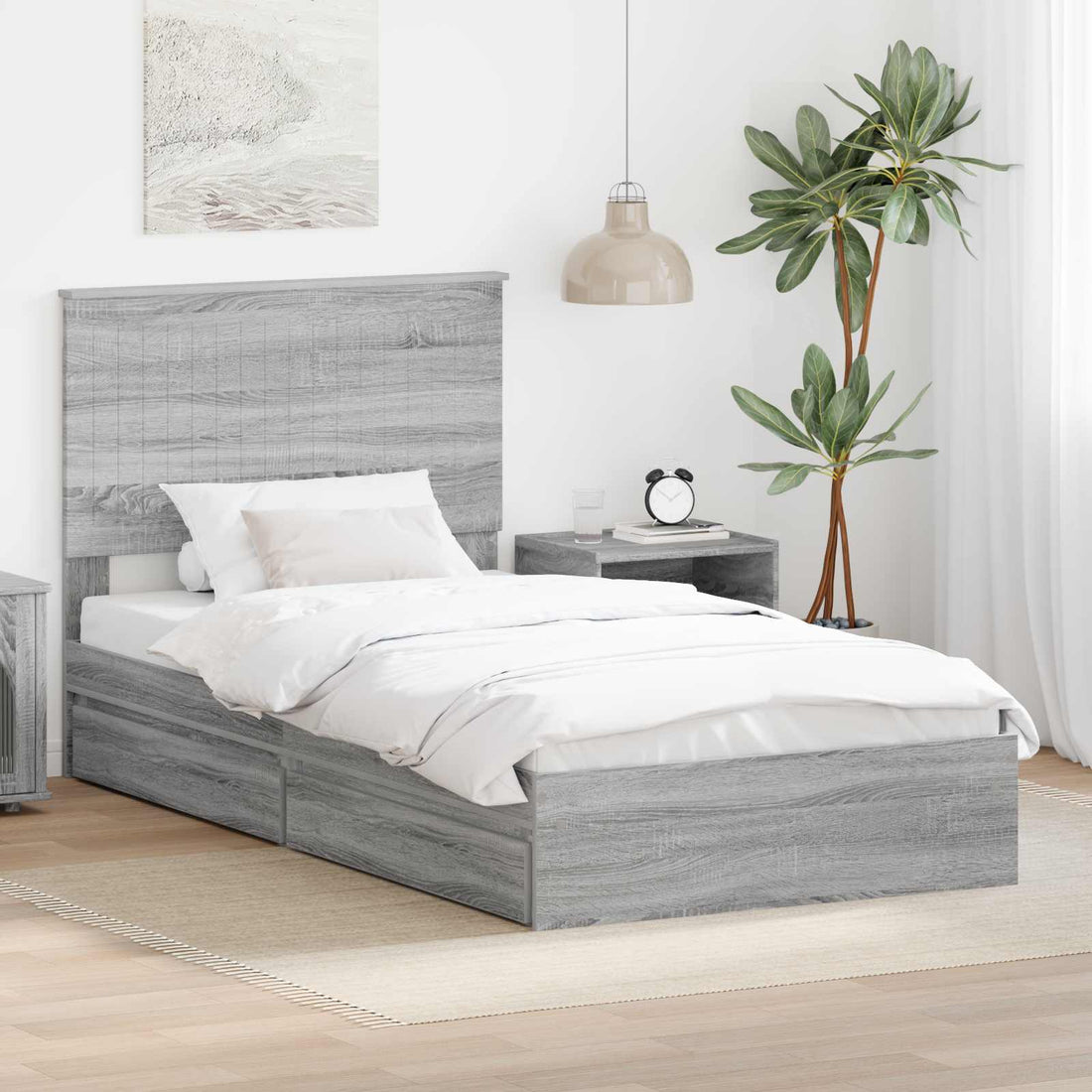 vidaXL Cama con almacenamiento con cajón Gris Sonoma 100 x 200 cm