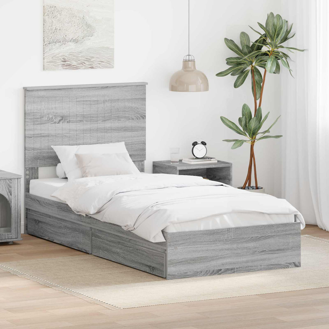 vidaXL Cama con almacenamiento con cajón Gris Sonoma 90 x 190 cm