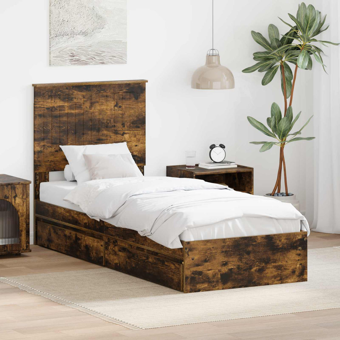 vidaXL Cama con almacenamiento con cajón Roble ahumado 75 x 190 cm