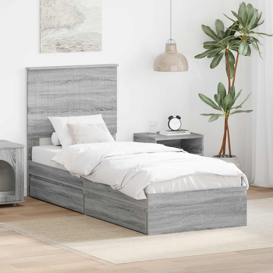 vidaXL Cama con almacenamiento con cajón Gris Sonoma 75 x 190 cm