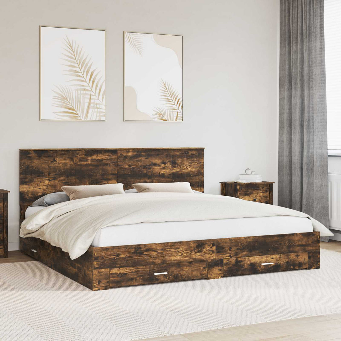 vidaXL Estructura de cama con cajón Roble ahumado 200 x 200 cm