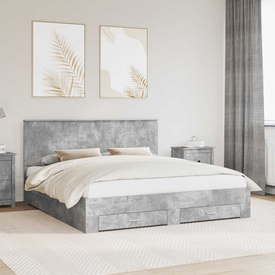 vidaXL Estructura de cama con cajón Gris Concreto 180 x 200 cm