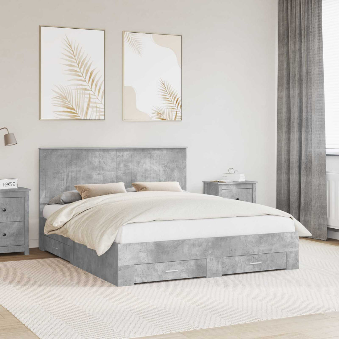 vidaXL Estructura de cama con cajón Gris Concreto 160 x 200 cm