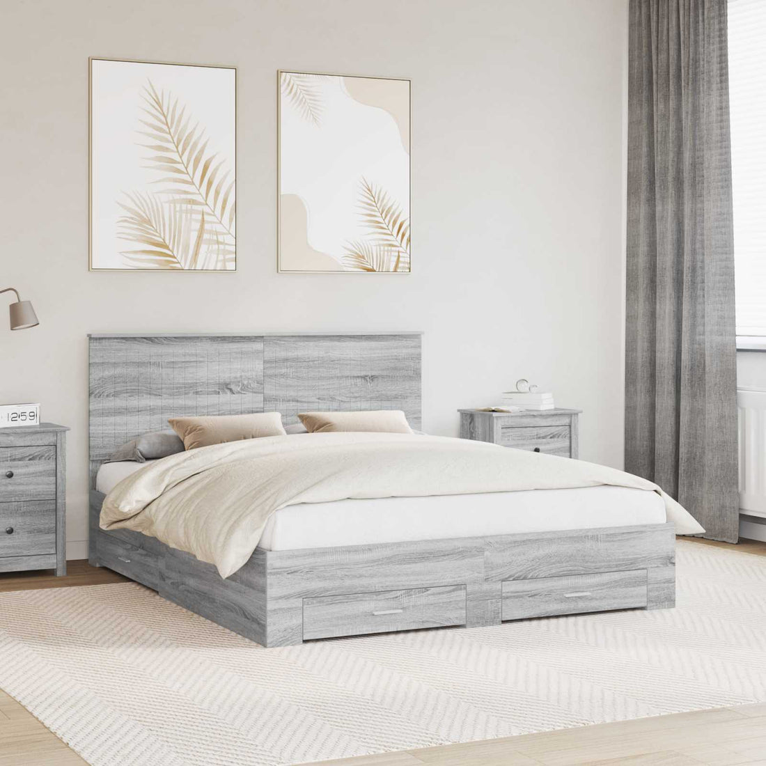 vidaXL Estructura de cama con cajón Gris Sonoma 160 x 200 cm