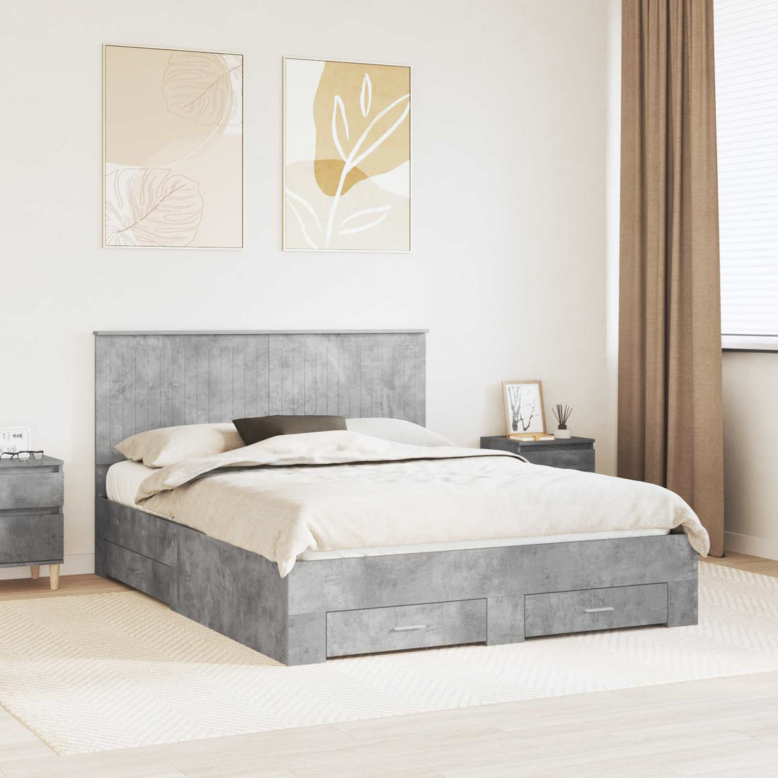 vidaXL Estructura de cama con cajón Gris Concreto 150 x 200 cm
