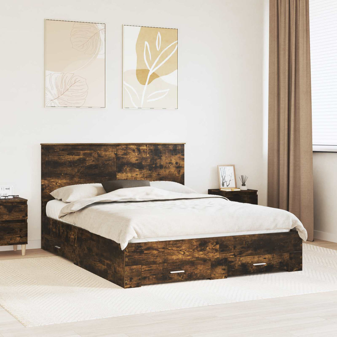 vidaXL Estructura de cama con cajón Roble ahumado 150 x 200 cm