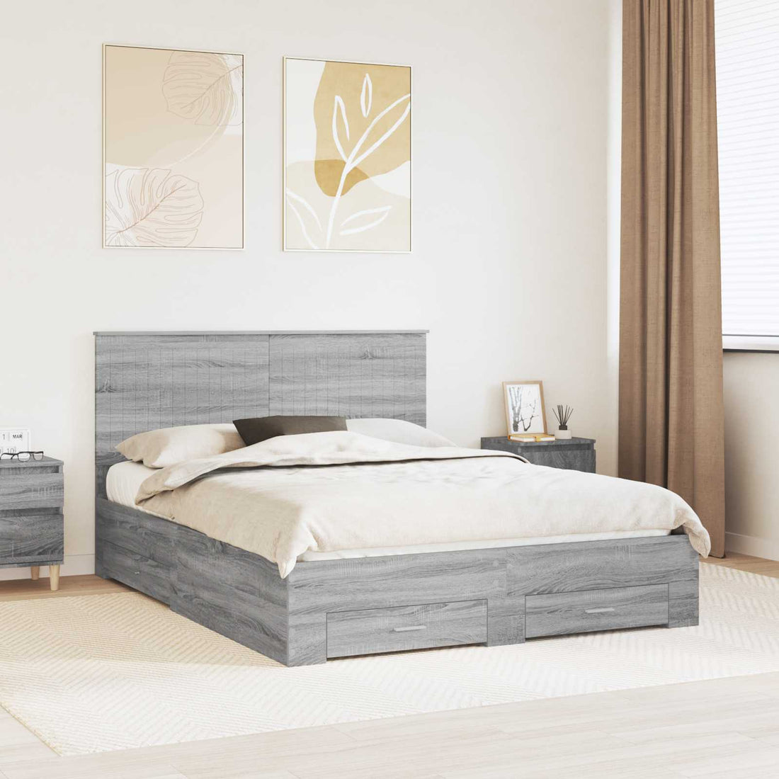 vidaXL Estructura de cama con cajón Gris Sonoma 150 x 200 cm