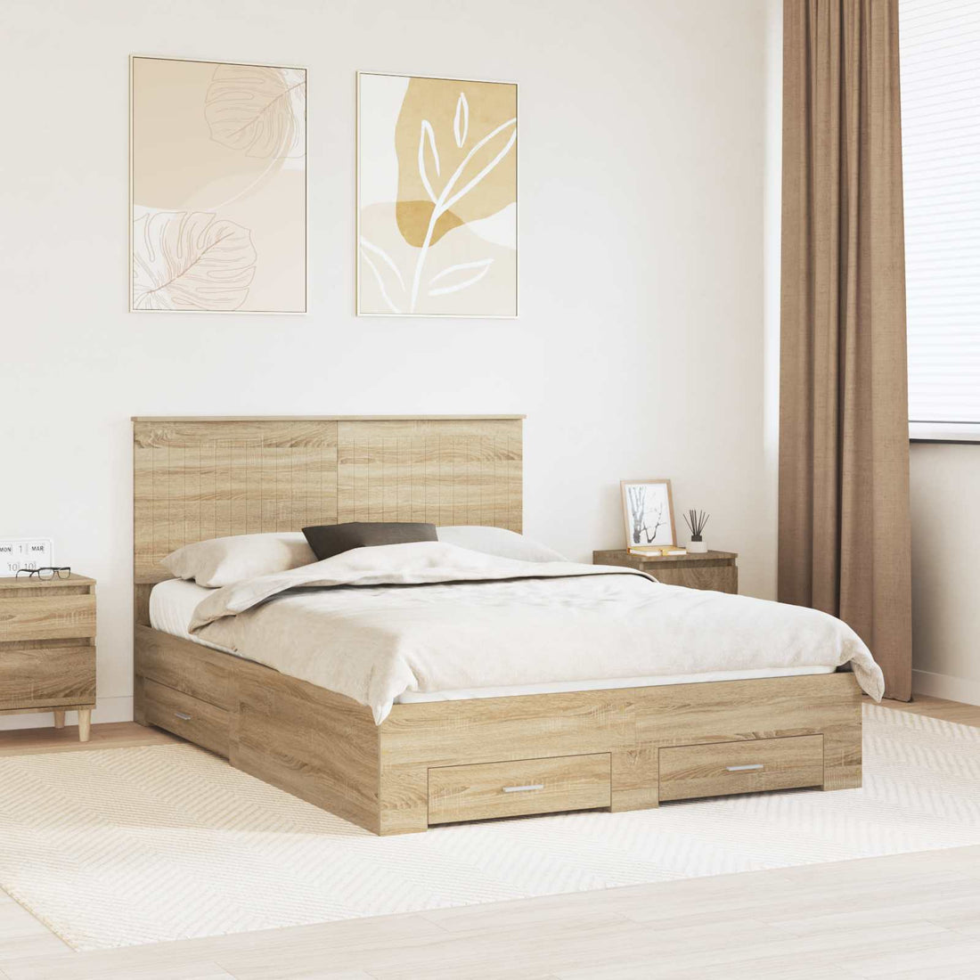 vidaXL Estructura de cama con cajón Roble Sonoma 135 x 190 cm