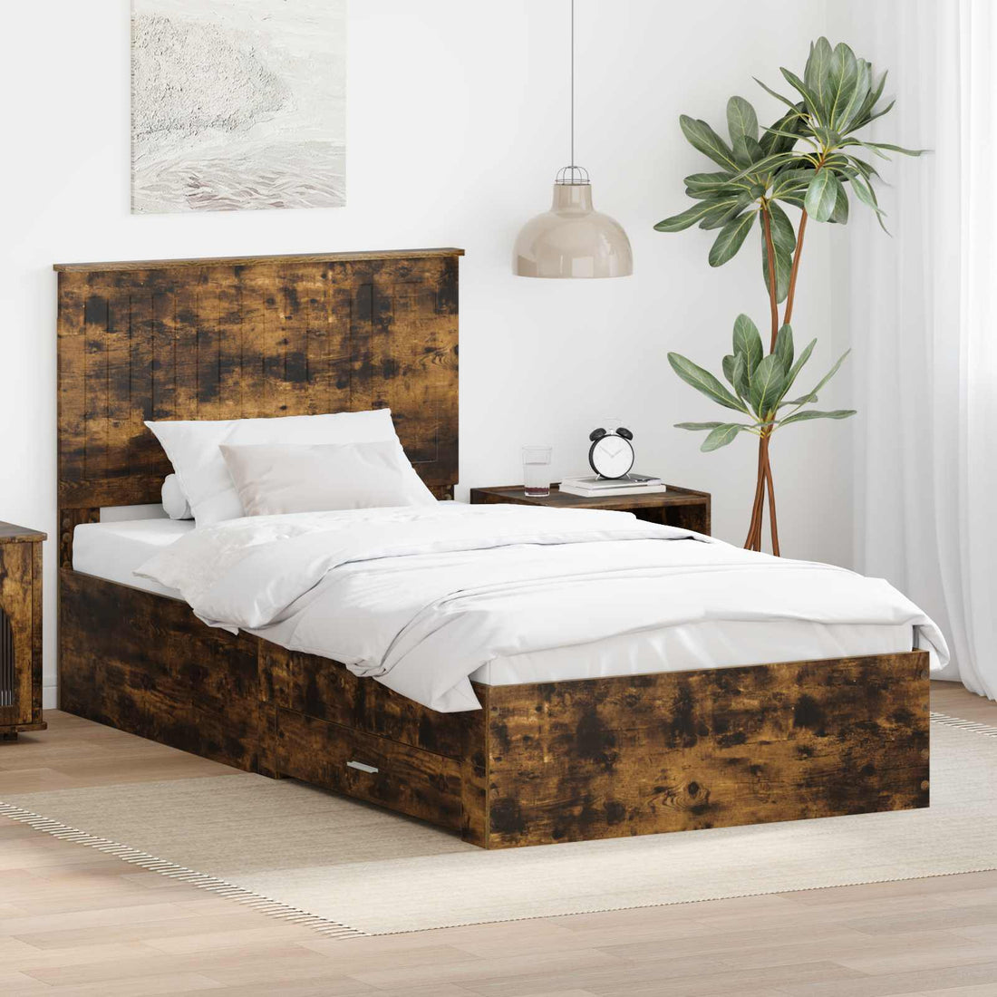 vidaXL Estructura de cama con cajón Roble ahumado 100 x 200 cm