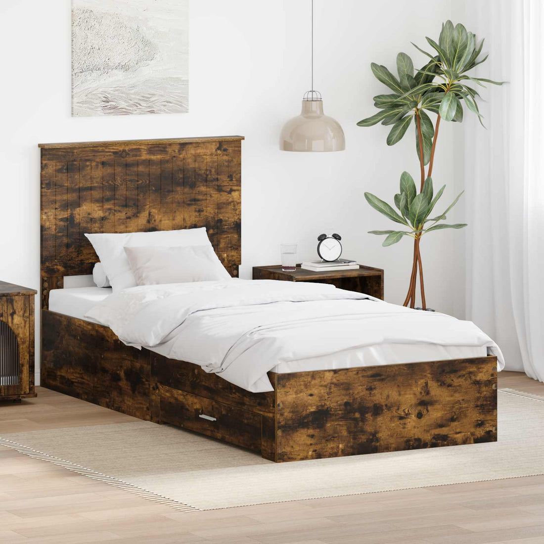 vidaXL Estructura de cama con cajón Roble ahumado 90 x 190 cm