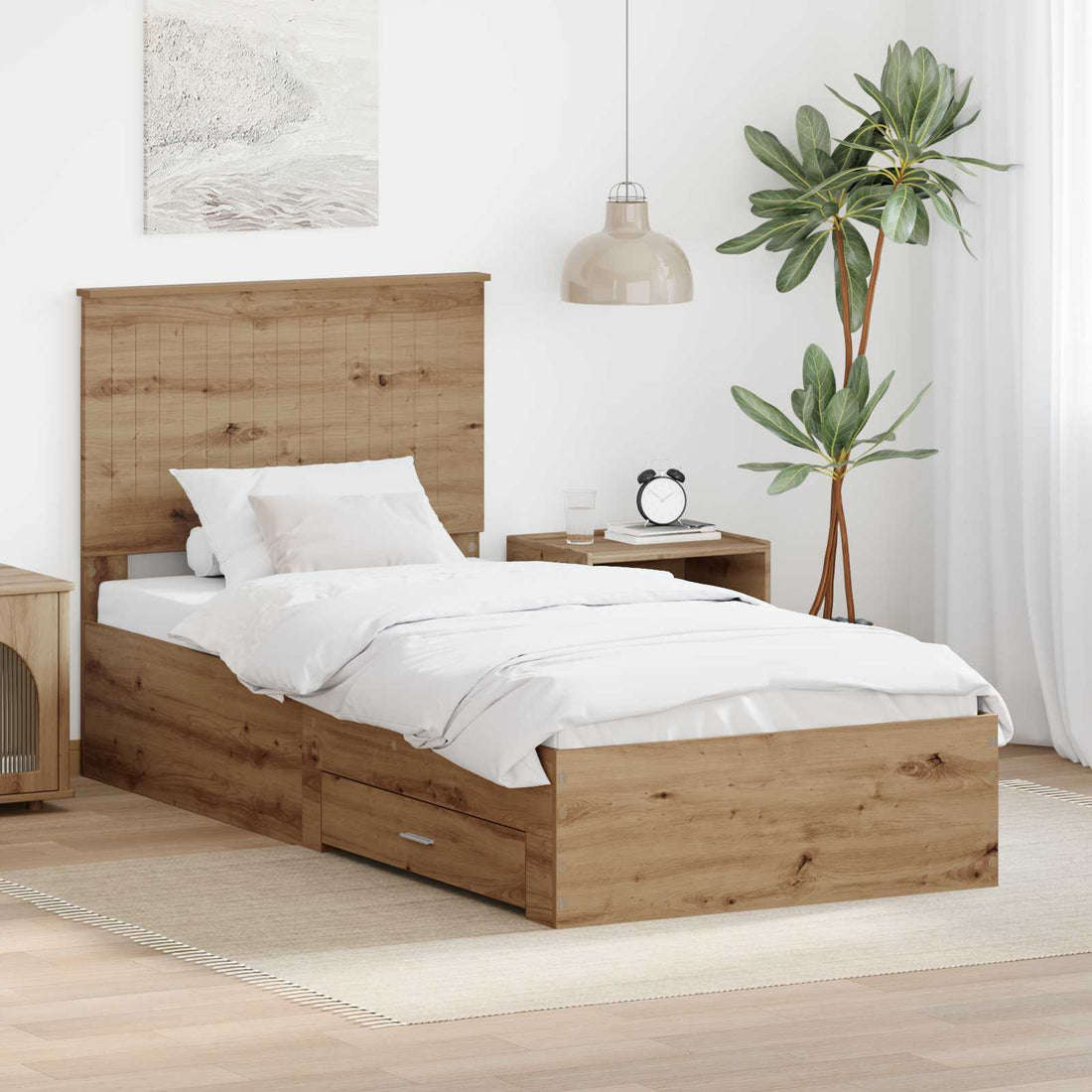 vidaXL Estructura de cama con cajón Roble artisan 90 x 190 cm