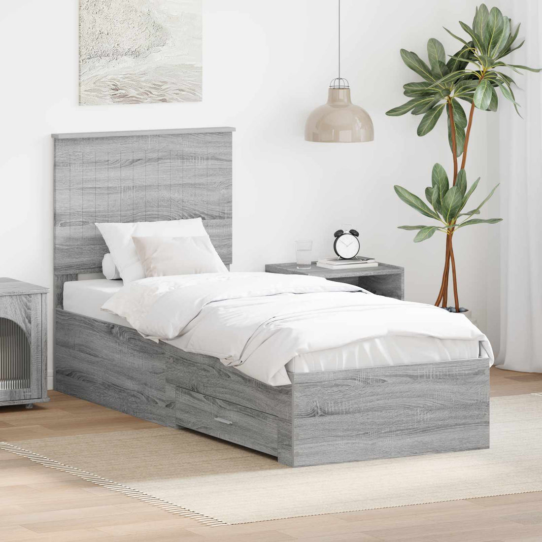 vidaXL Estructura de cama con cajón Gris Sonoma y Plata 70 x 190 cm