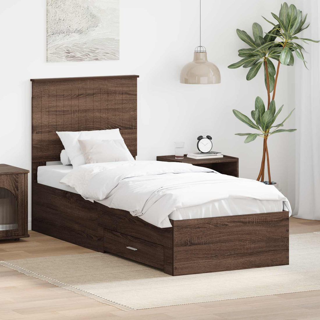 vidaXL Estructura de cama con cajón Roble Marrón y Plata 70 x 190 cm