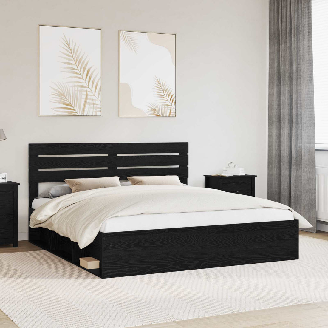 vidaXL Estructura de cama Negro 200 x 200 cm Madera de pino macizo
