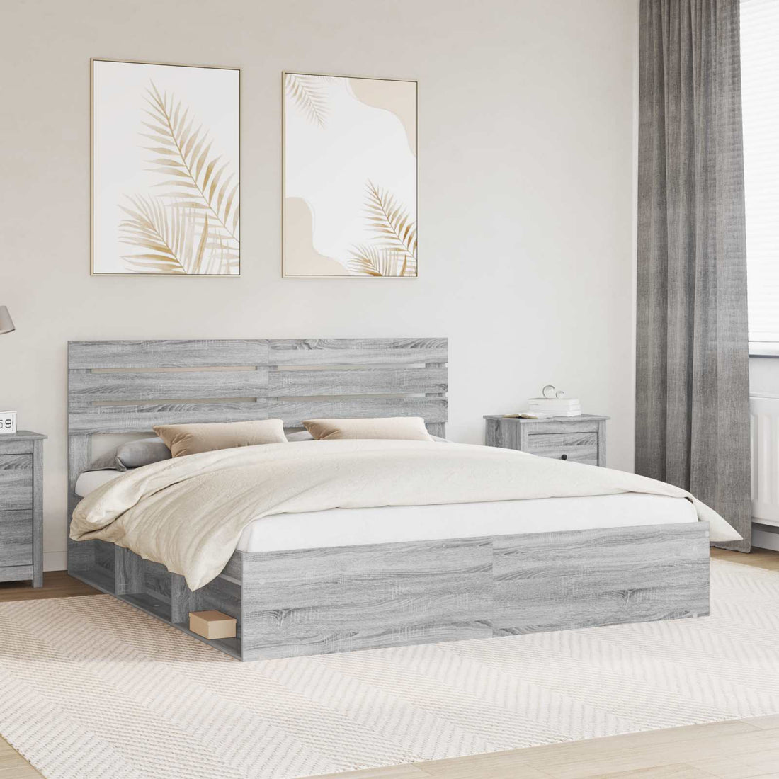 vidaXL Estructura de cama con cabecera Gris Sonoma 180 x 200 cm