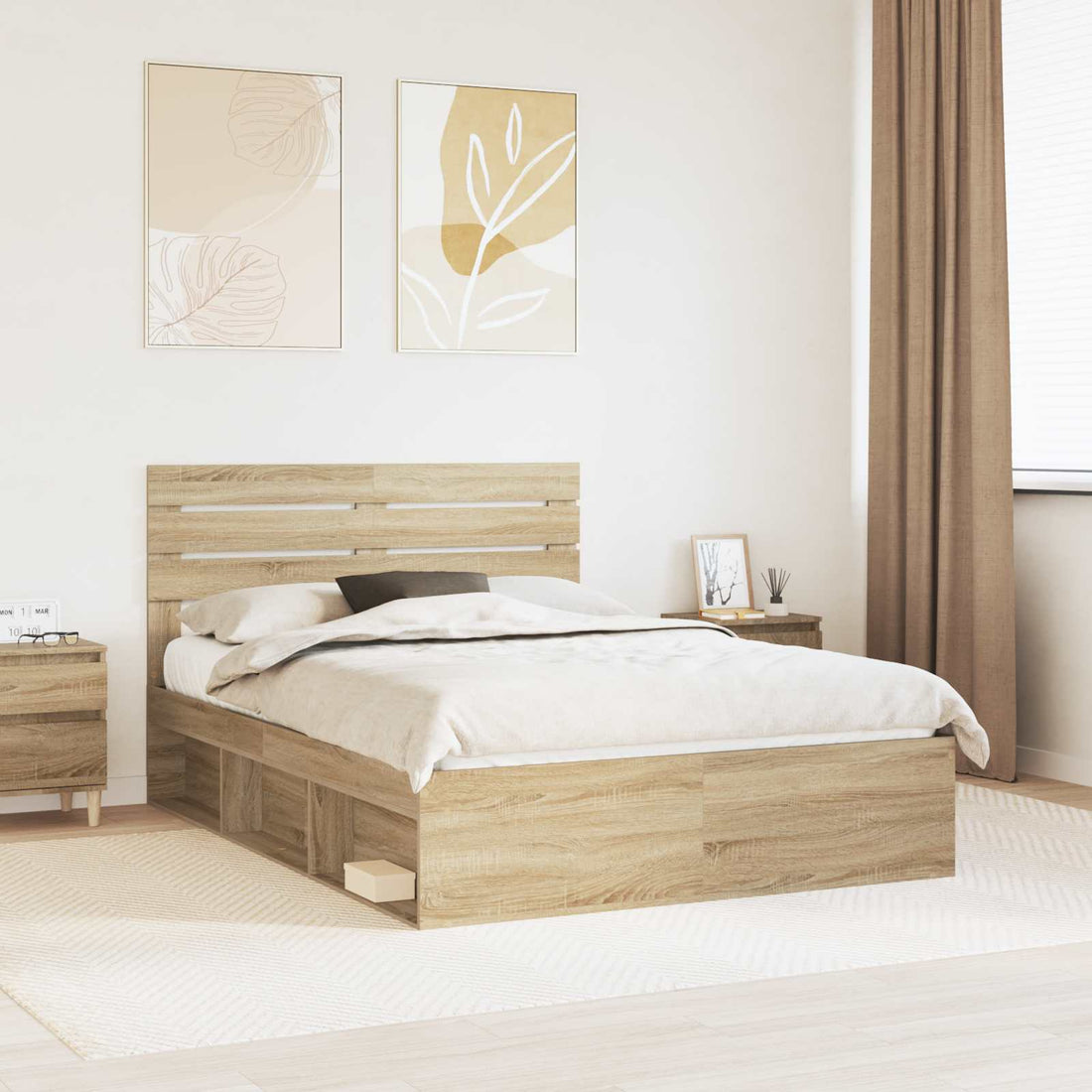 vidaXL Estructura de cama con cabecera Roble Sonoma 150 x 200 cm