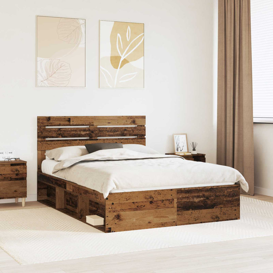 vidaXL Estructura de cama con cabecera Madera vieja 150 x 200 cm